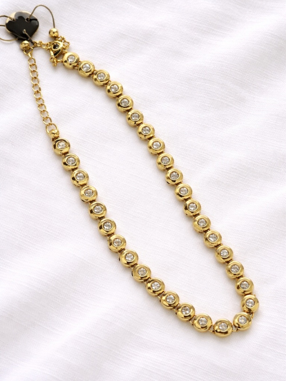 Aqua Gold Bezeled Crystal Collar Necklace 16” 3” extender NWT